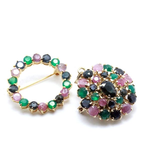 Two (2) Contemporary Genuine Gemstones Multi Color Pendant Brooch - Picture 1 of 7